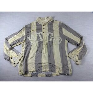 Honor The Gift Mens XL Striped HTG Applique Long Sleeve Henley Shirt Cream Grey